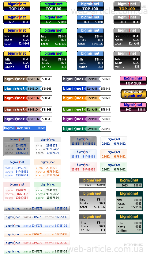Примеры счетчиков Bigmir